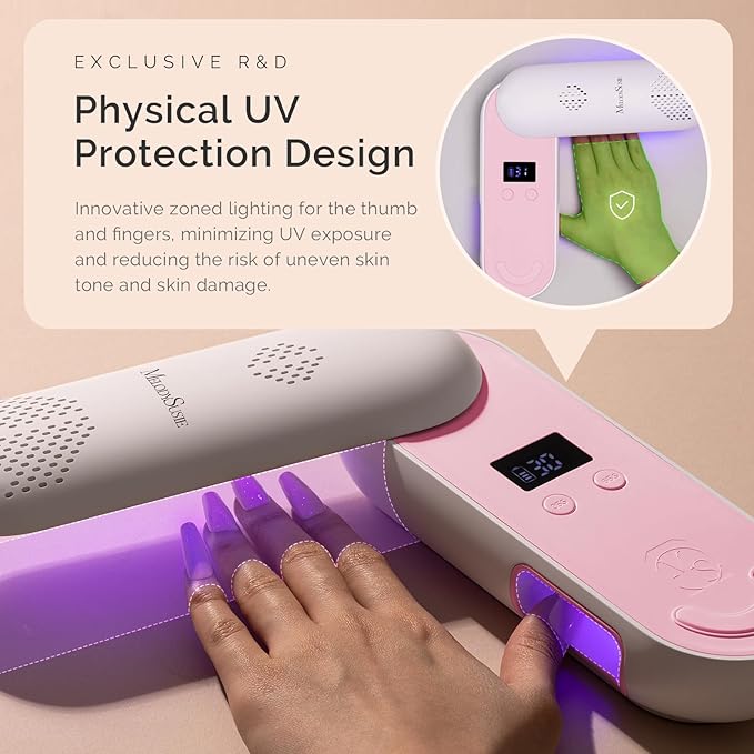 MelodySusie Compact Cordless UV Nail Lamp, P-PLUS20F with Innovative Rotatable Panel & UV Protection Design, Rechargeable UV Light Cures All Gels, Especially Rhinestone Glue & Liner Gel Polish Pink