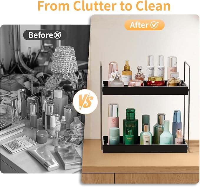 NPPLUS Bathroom Countertop Organizer, 2 Tier Metal Vanity Counter Skincare Shelf, Matte Black, 13.6"L x 6.9"W x 13.8"H