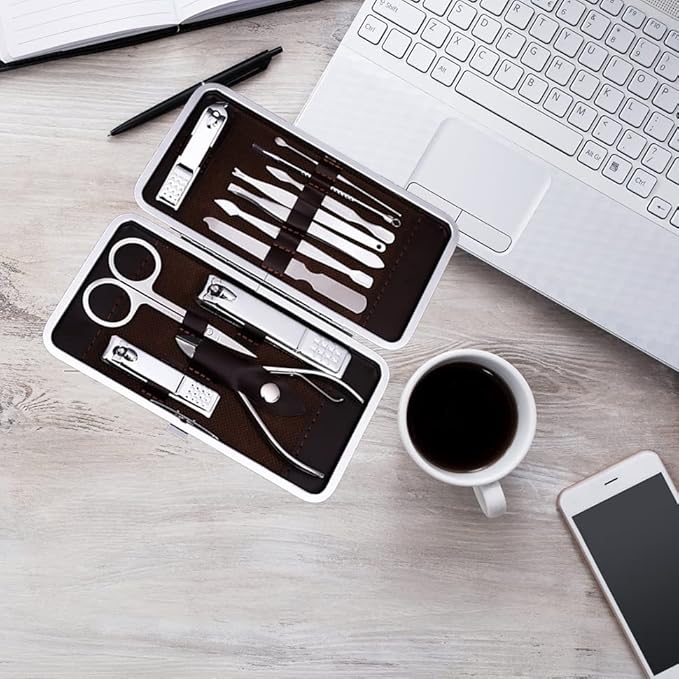 Manicure, Pedicure Kit, Nail Clippers, Professional Grooming Kit, Nail Tools with Luxurious Travel Case, Set of 12 … (nail clippers 12pcs)