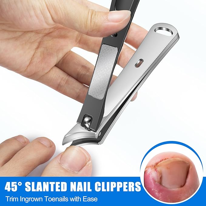 Toenail Clippers for Thick Toenails for Seniors, Angled Large Toe Nail Clippers Set for Men, Heavy Duty Ingrown Toenail Clippers with Wide Opening, Long Handle, Ergonomic Head, Gifts for Men & Women