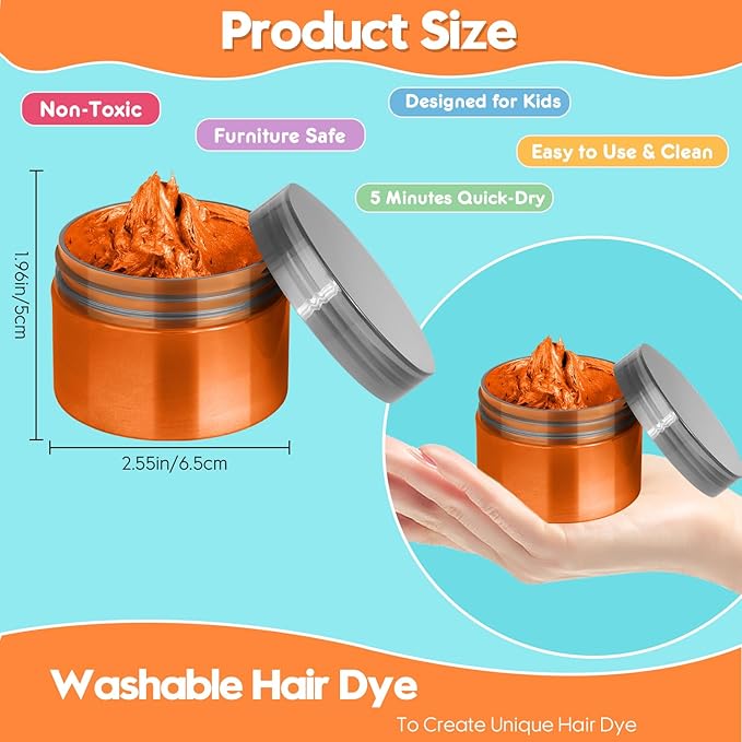 Orange Hair Color Wax - Temporary & Washable Hair Styling Mud Gel for Men, Women, Kids,For Halloween, Cosplay, Party, Crazy Hair Day & Children's Day