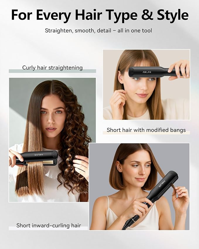ANLAN Infrared Hair Straightener, 1.4" Ceramic Flat Iron with 20s Fast Heating, Negative Ions, 210–460°F Adjustable, Dual Voltage & Auto Shut-Off for Smooth, Shiny Styles