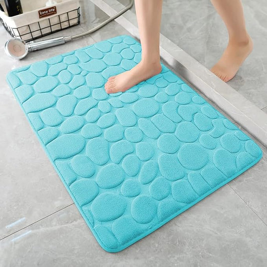 YIHOUSE Memory Foam Bath Mat Cobblestone Bathroom Rugs Super Water Absorbent Bath Mats for Bathroom Machine Washable Bath Rugs(24 x 36,Teal)