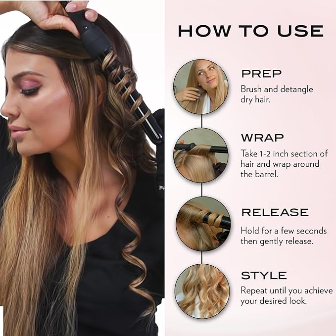 NuMe Classic Curling Wand, Blush | 1-Inch Tourmaline Ceramic Barrel with Far-Infrared Heat & Negative Ions for Frizz-Free, Long-Lasting Waves & Curls – Professional Hair Styling Tool for All Types