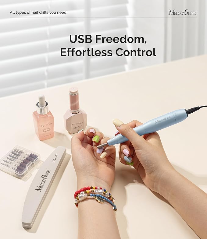 MelodySusie Pen-Shaped Portable USB Nail Drill, PC120I 20000RPM Electric Nail File with Compact Design for All Nail Care, Manicure Polishing, Shaping & Gel Removal at Home for Beginners
