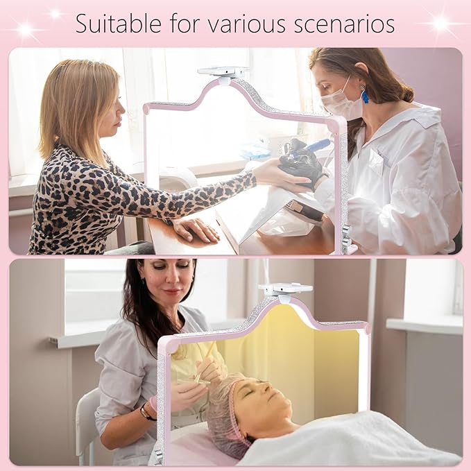 34-Inch Nail Light for Desk, 3-Level Dimming Half Moon Light, 3360LM Lamp, Adjustable with Phone Holder, Eye Protection – Ideal for Nail Techs - Pink