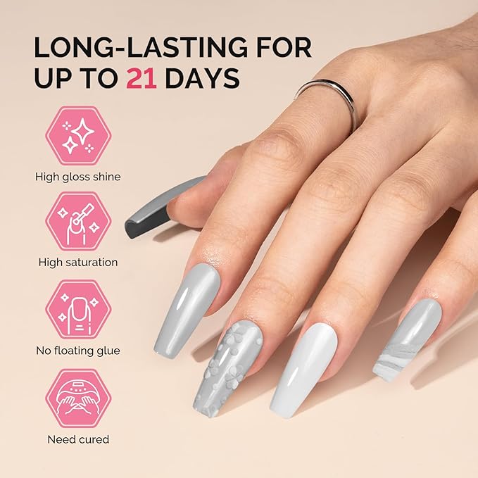 MelodySusie Fleurwee Plant Based Gel Nail Polish, Hema Free Neutral Gray Nail Polish, Soak Off UV LED Gel Polish Gift for Women 21 Non Toxic Long Lasting Nail Art Manicure Salon DIY at Home P18