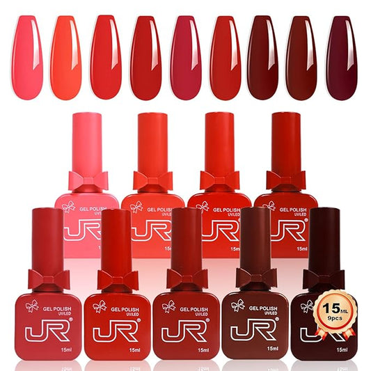 JR 9pcs 15ml Deep Red Burgundy Christmas Gel Polish Set Crimson Soak Off Polish Dark Cherry Gel Polish For Nail Salon Gift Red