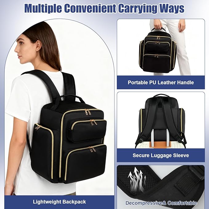 Nail Polish Organizer Backpack Holds 140 Bottles& UV Lamp, Extra Large Nail Art Supplies Storage Bag with 4 Removable Sponge Pouches, Travel Carry Case for Gel Polishes, Nail Tools& Nail Kits