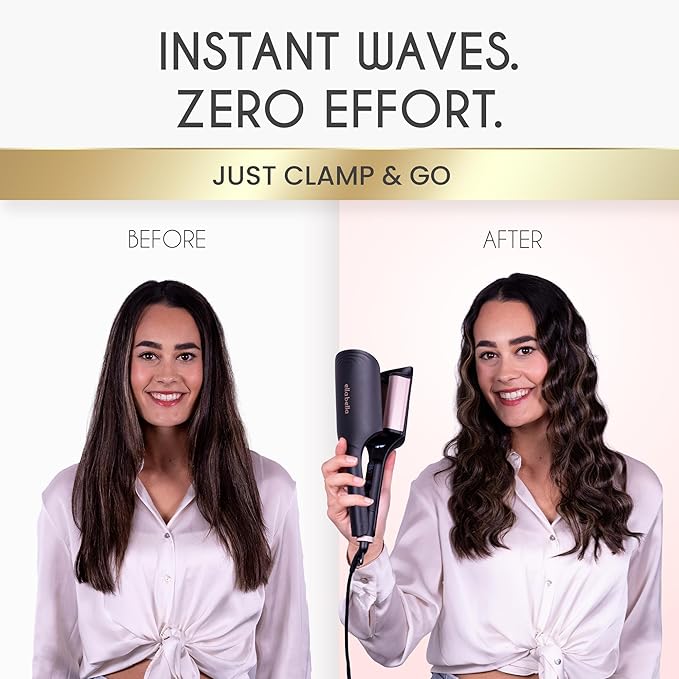 ELLA BELLA® Ultimate Waver Curling Iron • Crimper Hair Tool • Adjustable Heat Settings • Dual Voltage Hair Curler • Anti-Scald Tech • Ionic Ceramic Coating for Long-Lasting, Frizz-Free Beach Waves