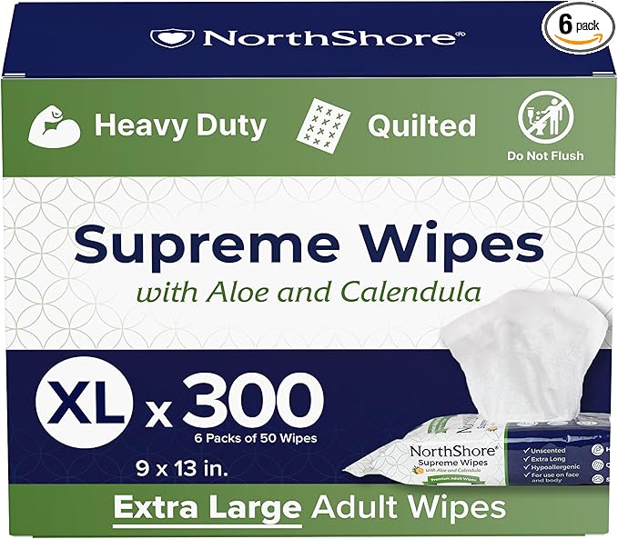 NorthShore Supreme Heavy-Duty Quilted Wipes, X-Large, Case/300 (6/50s)