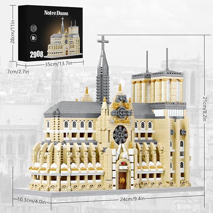 Notre Dame Cathedral Miniature Block Set (2908 Pieces) - Landmark Model Puzzle Toy, Suitable for Children and Adults as a Gift