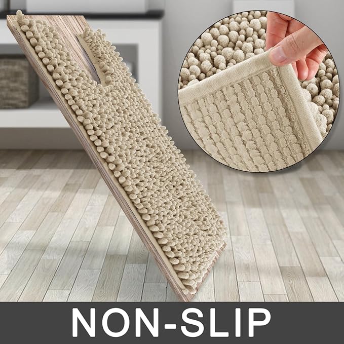Yimobra Toilet Rug U Shaped Washable 24x20 Inch - Ultra Soft Absorbent Chenille Bath Rugs for Toilet, Quick Dry & Machine Washable, Non Slip Contour Bathroom Mat, Camel