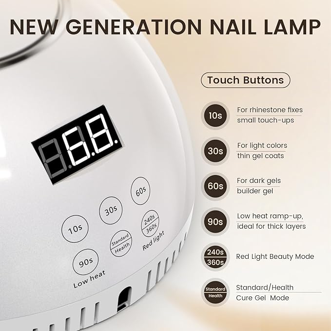 Lavinda 2-in-1 UV LED Nail Lamp with Red Light Skincare, 54W UV Light for Gel Polish Nails, Professional Fast Curing Nail Dryer with Auto Sensor & 4+2 Timer Settings, Nail Art Tools for Salon Home Use