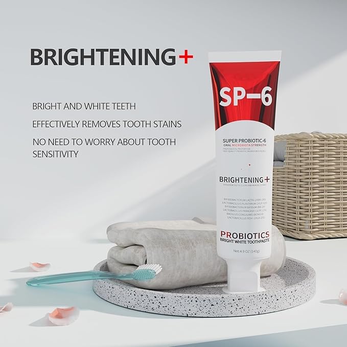 SP-6 Probiotic Toothpaste - Niacinamide Whitening Toothpaste Enhanced Formula with 6 Probiotics for Teeth Whitening and Gum Health - Enamel-Safe, Fluoride-Free, Fresh Mint Flavor, 4.9Oz (2)