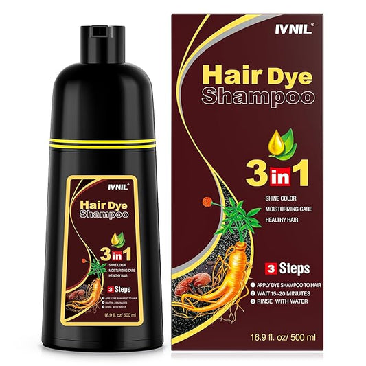 Ivnil Coffee Hair Dye Shampoo 3 in 1 Instant Color for Grey Coverage Seimi Permanent for Women/Men (Coffee)