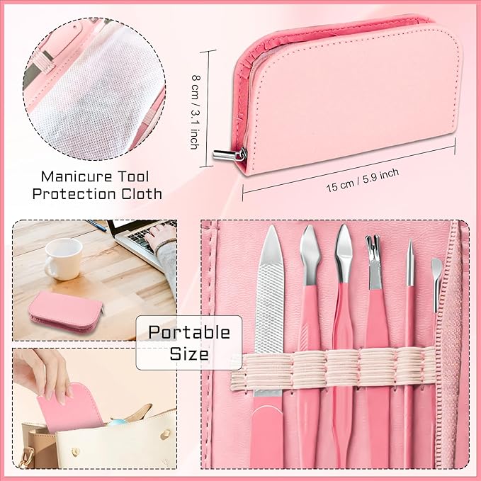BLESWIN Manicure Pedicure Set, 12 Pcs Nail Care Kit for Women, Mens Nail Grooming Kit, Manicure & Pedicure Tools & Accessories, Pink Nail Kit Manicure Set Luxury Leather Case for Home Salon Use