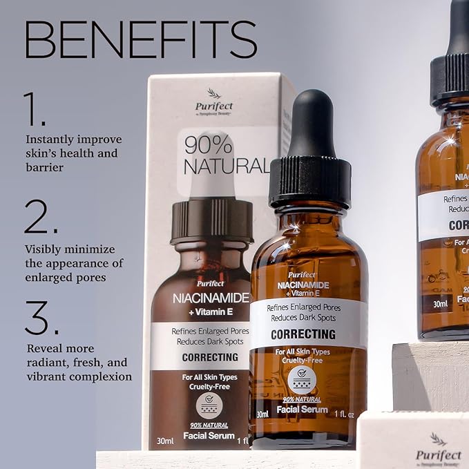 Purifect Niacinamide Serum for Face – Dark Spot Corrector, Tightens Skin & Minimizes Pores – Made in USA – With Vitamin E & Hyaluronate to Hydrate, Smooth Fine Lines & Support Radiant Complexion