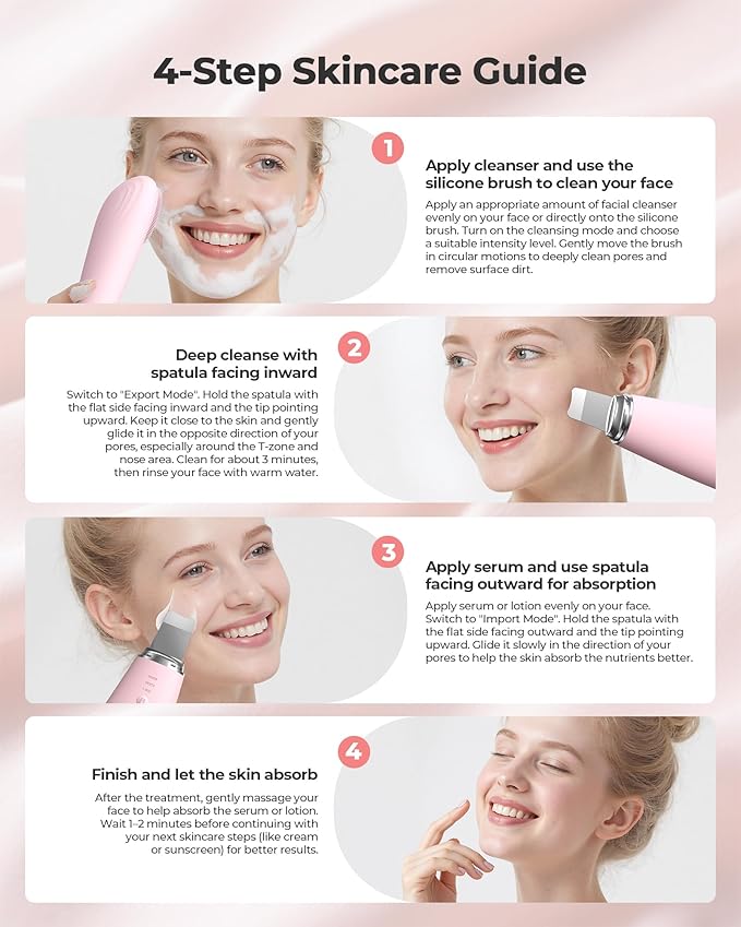 Facial Cleansing Brush & Massager, 2 in 1 Facial Skin Scrubber Waterproof and Rechargeable Face Scrub for Deep Cleansing Vibrating Exfoliator Scrubber Skin Care with 7 Modes, Gentle Exfoliating - Pink