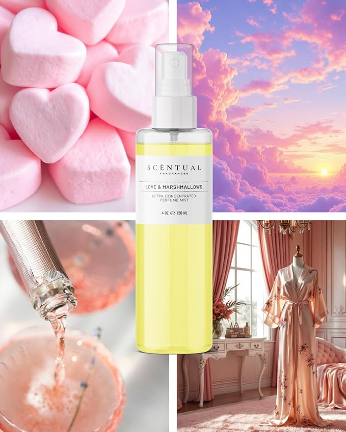 Ultra-Concentrated Hair & Body Perfume Mist, Long Lasting Women's Fragrance, Gourmand Perfumes for Women, Vegan and Cruelty Free (Love & Marhsmallows)
