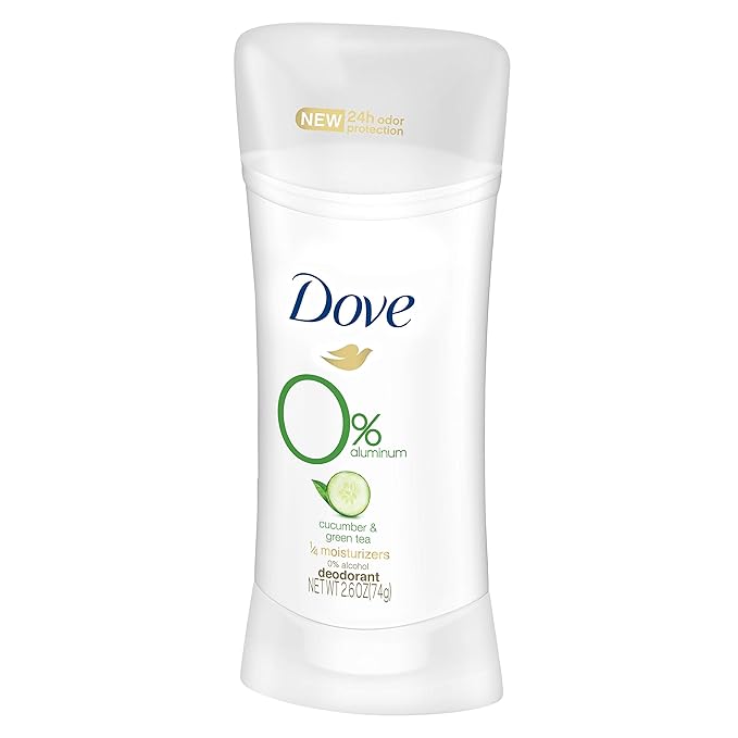 Dove 0% Aluminum Deodorant for Women ¼ Moisturizers Cucumber & Green Tea with 24-Hour Odor Protection,2.6 Ounce (Pack of 3)