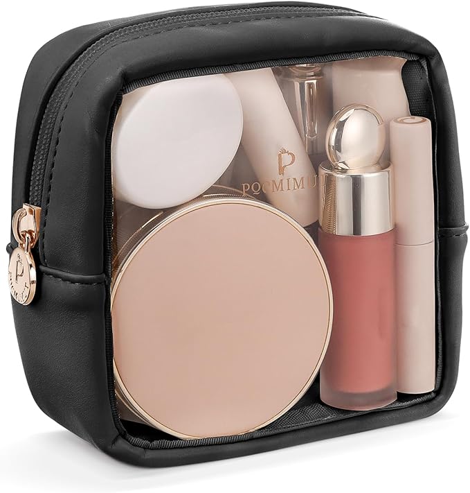 Pomimut Clear Makeup Bag,Mini Makeup Pouch Organizer Fit Carry-on Travel Essentials,TSA Approved Toiletry Bag Clear Cosmetic Bags for Women Men,Black