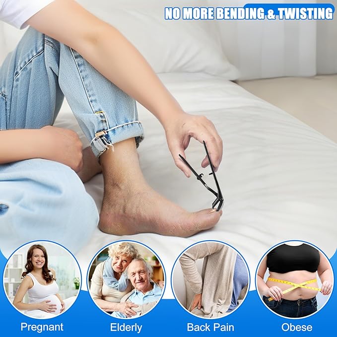 Toenail Clippers for Thick Toenails for Seniors, Angled Large Toe Nail Clippers Set for Men, Heavy Duty Ingrown Toenail Clippers with Wide Opening, Long Handle, Ergonomic Head, Gifts for Men & Women