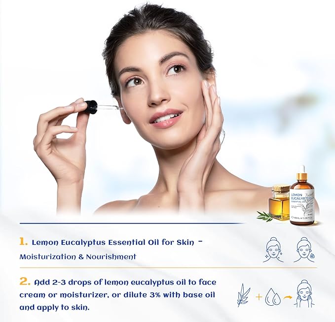 HIQILI Lemon Eucalyptus Oil, for Spary, Diffuser, Indoors, Outdoors, Garden, Yard, 100% Pure Natural - 3.38 Fl Oz