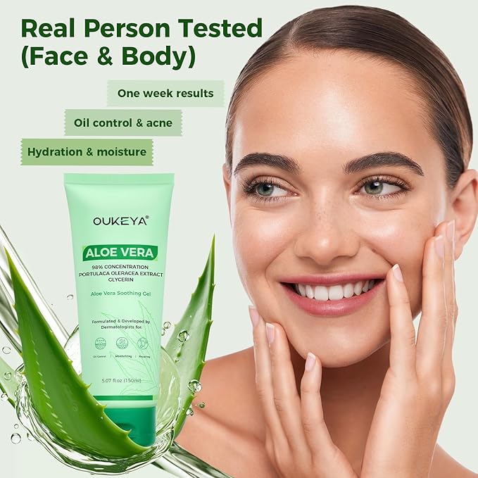 OUKEYA Aloe Vera Gel – Soothing, Hydrating, and Nourishing for Face & Body 5.07 Fl Oz | 98% Natural Aloe Vera, Pure & Organic for After Sunburn Relief, Skincare & Hair Hydration, Calming Moisturizing