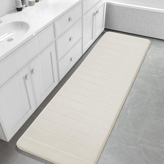Yimobra Bathroom Runner Rugs 72"x24" Non Slip Washable Memory Foam Bath Mat, Super Soft Water Absorbent Hallway Carpet for Vanity Tub Shower, Cream
