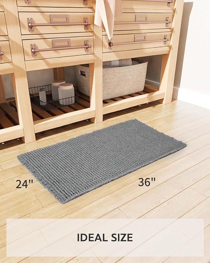 tchdio Waffle Bath Mat Rug, Super Absorbent Non Slip Bath Mats for Bathroom Mat Ultra Soft Bathmat Machine Washable Bathroom Rugs with Tassels, Bath Rugs Beside Tub, 24" x 36"