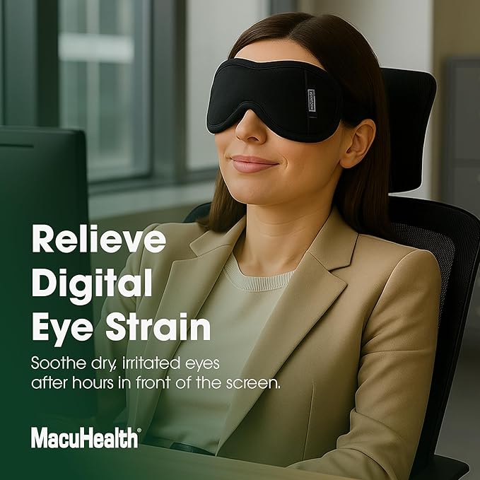 Macuhealth MacuMask - Moist Heat Eye Compress for Dry Eyes, Blepharitis, MGD & Digital Eye Strain, Adjustable Strap, SterilEyes Technology, Microwave & Freezer Safe, Hot or Cold Compress (Premium)