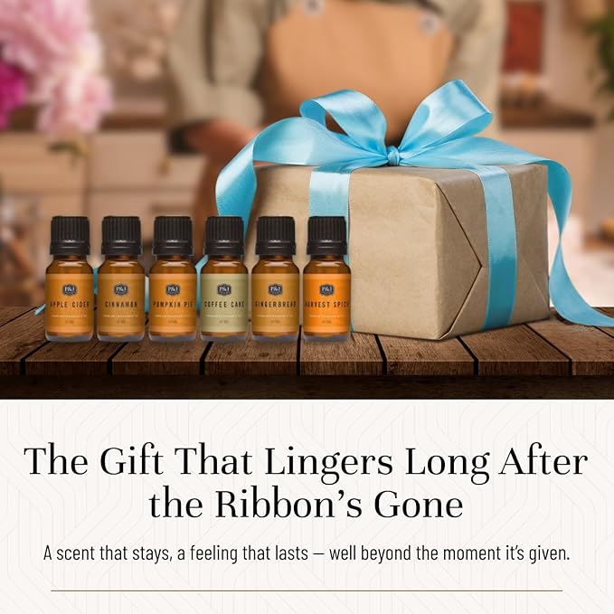 P&J Fragrance Oil Spice Set | Cinnamon, Harvest Spice, Apple Cider, Coffee Cake, Gingerbread, and Pumpkin Pie Candle Scents for Candle Making, Freshie, Soap Making Supplies, Diffuser Oil Scents