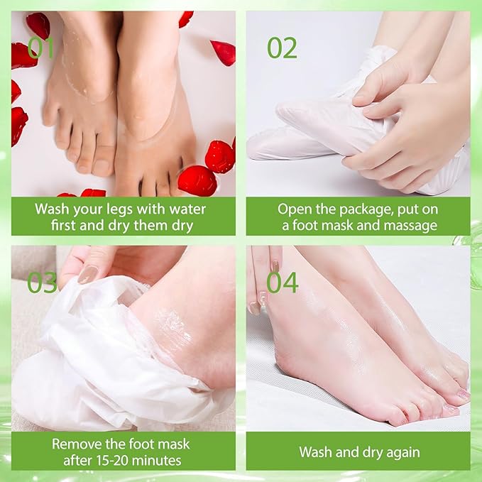 4 Pack Foot Mask, Aloe Vera Hydrating Foot Mask, Deep Exfoliation for Smooth Feet, Foot masks for Removes Dead Skin and Calluses, Nourishing Formula with Soothing Aloe