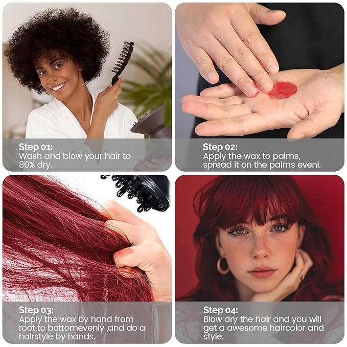 Red Temporary Hair Color Wax - SOVONCARE Washable Hair Dye for Men & Women, All-Day Hold Disposable Hair Styling Clays for Party, Cosplay & Daily 4.23 oz