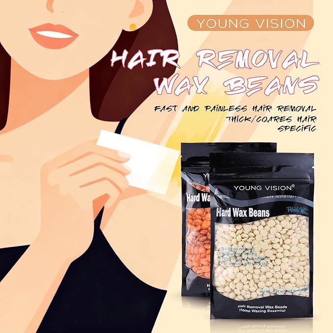YOUNG VISION Hard Wax Beads for Hair Removal, 2.2lbs 1000g Refill Waxing Beads for Sensitive Skin Women, Face, Brazilian, Bikini, Body, Soft and Painless Waxing Beans, 10 Packs, Multi Color