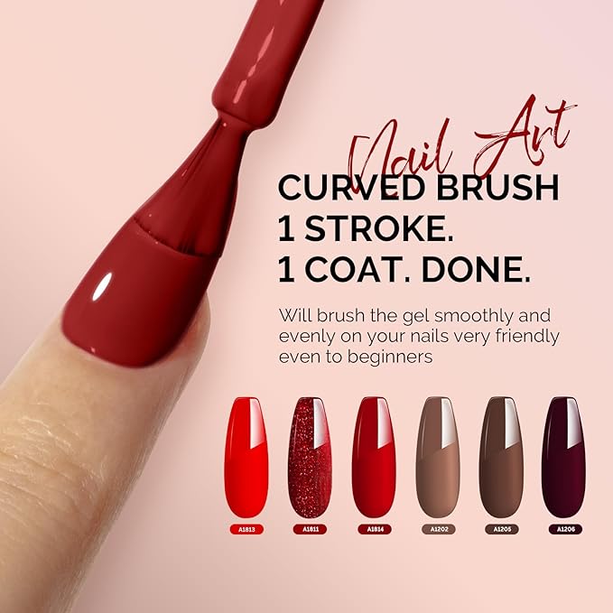 MelodySusie Red Brown Gel Nail Polish Set - 6 Colors Burgundy Red Glitter Beige Brown Soak Off UV LED Gel Polish Gift for Women Nail Art Manicure Salon DIY Nail Design Decoration at Home