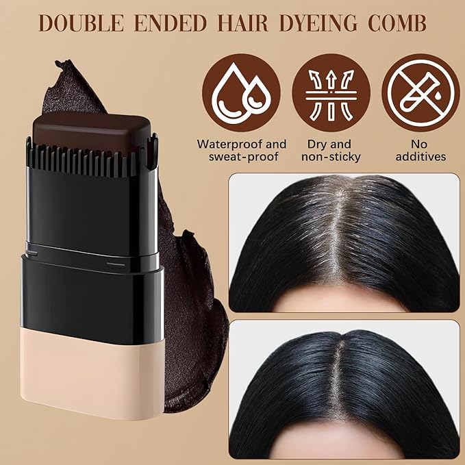 2-in-1 Hair Color Stick & Comb, Waterproof and Sweat-Proof Hair Dye Comb, Instant Convenient Root Touch Up for Gray Hair, Touch up Comb for Women & Men (Black)