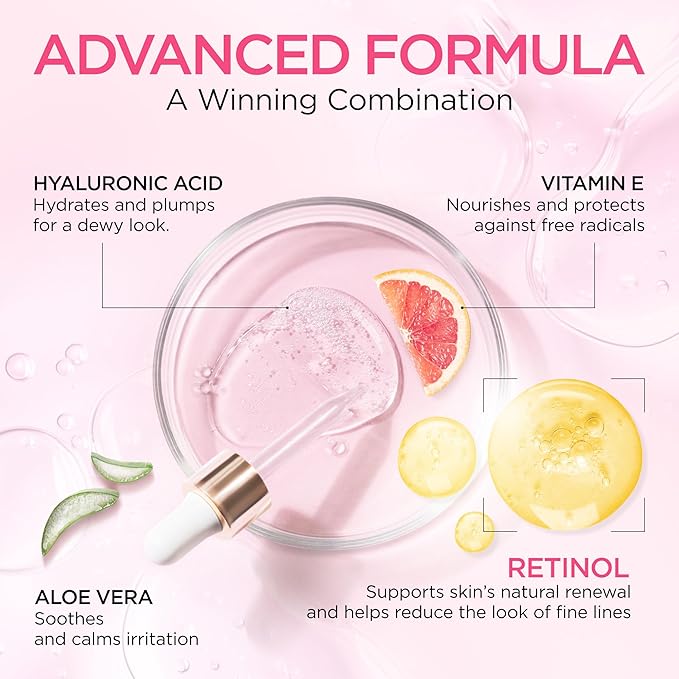 Retinol Serum for Face with Hyaluronic Acid, Vitamin E & Aloe Vera Anti-Aging Serum - All Skin Types - Supports Even Tone - Day and Night - Made in USA - 1 Oz