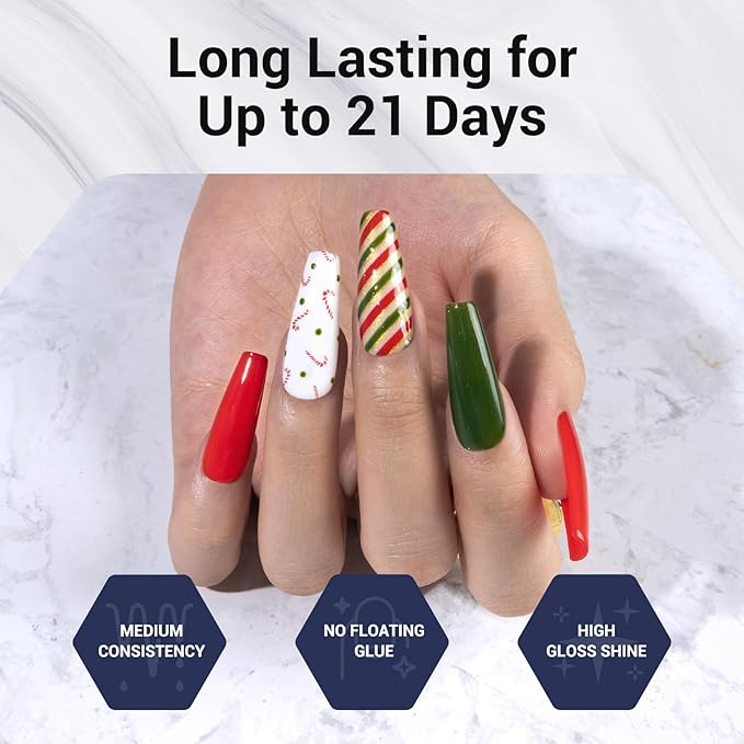 MelodySusie Fleurwee Plant Based 4pcs Gel Nail Polish, Hema Free 21 Non Toxic Red Green White Gold Glitter Long Lasting Soak Off UV Nail Art Salon DIY Gifts for Women Gel Polish Kit