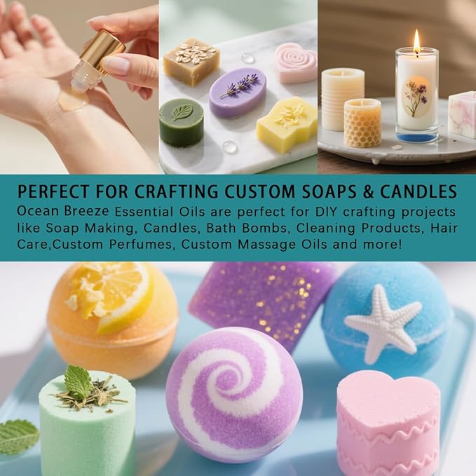 Ocean Breeze Essential Oil, Ocean Breeze Oil 4 Fl Oz 120ML for Diffuser Humidifier Yoga Cleaning DIY Candle Soap Making Perfume Gift for Women Fragrance Oils