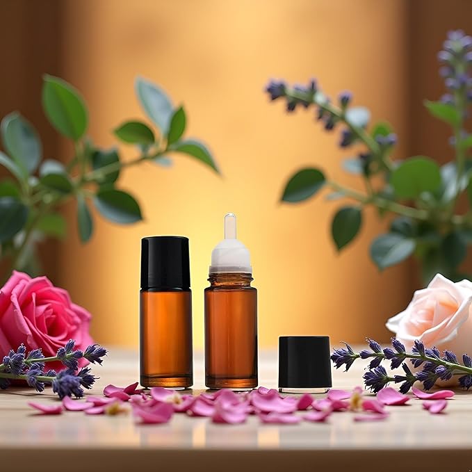 2Pcs Brown Glass Essential Oil Roller Bottles - Refillable Roll On Bottles for Fragrance, Empty Deodorant Containers Refillable Cosmetic Roller Bottles (50ml)