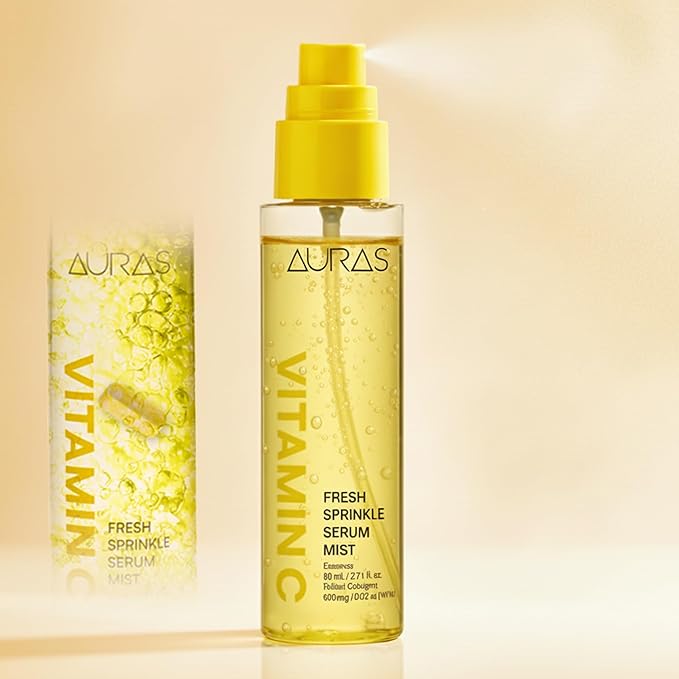 Auras Vitamin C Glow Mist K-Beauty | Fresh-Activated Brightening Spray Serum with Antioxidants, Hydrating Korean Skincare Toner Mist for Dull, Dry Skin & Radiance- 3.4 fl oz
