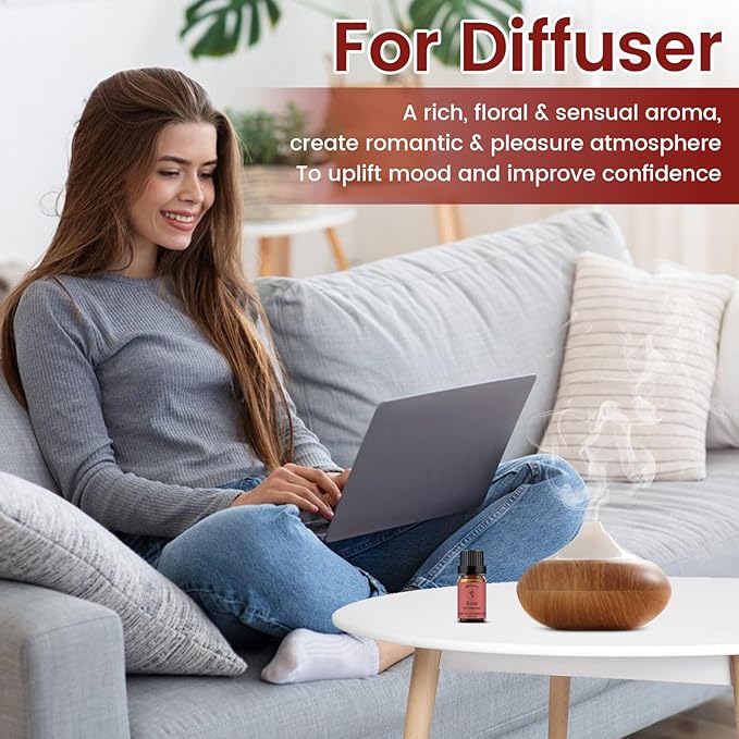 yethious Rose Lemon Essential Oils Set 2pcs*10ml 0.66oz 100% Organic Pure Aromatherapy Gift Oil Kit for Diffuser Rose Oil Essential Oil