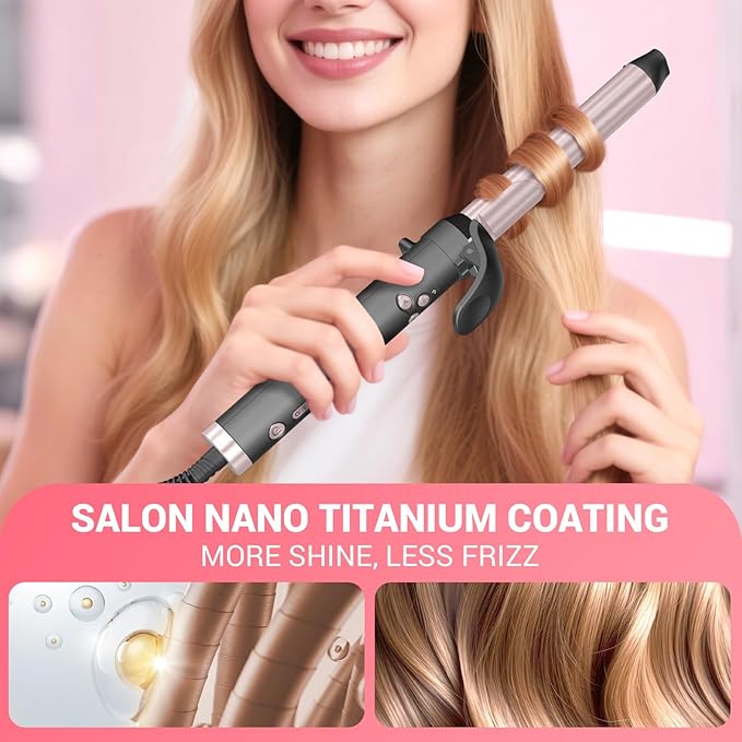 MQUPIN Rotating Curling Iron 0.75 inch Professional Automatic Wave Hair Curling Wand for Women, Dual Ceramic Voltage Fast Heating Hair Curlers for Long/Middle/Short All Hair (Rose Gold, 0.75 INCH)