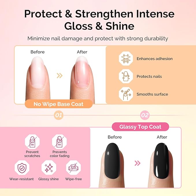MelodySusie Hema Free Top Coat Base Coat Matte Top Coat Set Long Lasting Shine Finish Soak Off UV LED Nail Lamp Nail Art Design Manicure Kit Perfect Gifts for Women Girls 3 Pcs 15ml Clear