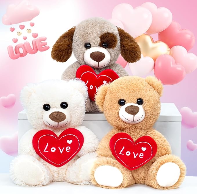 Small Puppy Dog Stuffed Animals Cute I Love You Soft Plush Toy Holding Red Heart for Baby Shower Kids Girls Girlfriend Christmas Valentine's Day, Wedding, Anniversary, Birthday, Brown
