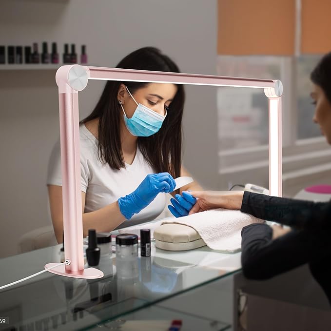 Nail Tech Lamp for Desk，30" 48W Professionals Led Light, Desk Lamp for Lash Eyelash Extension,Color Temperature 2700K-6000K, Full fold Makeup lamp,Salon&Home(Pink)