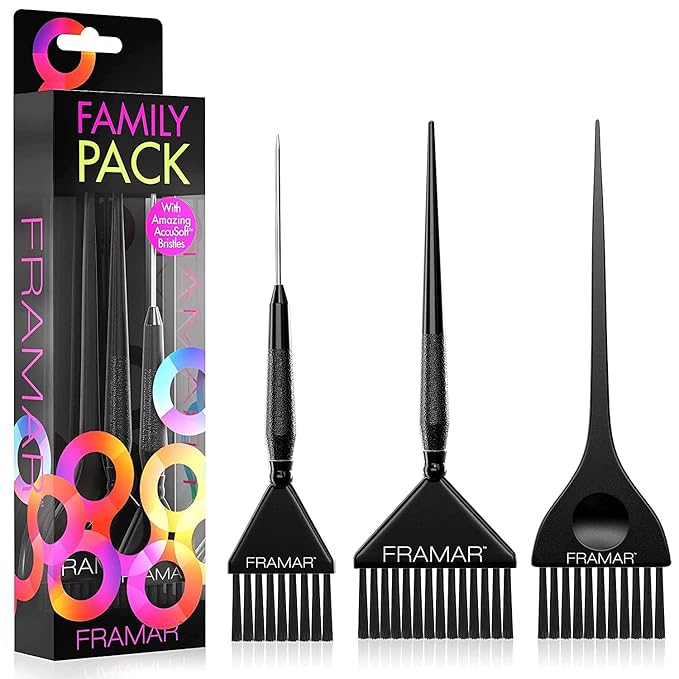 Framar Family Hair Color Brush Set - Hair Dye Brush Kit, Hair Coloring Brushes For Hair Stylist, Tint Brushes for Hair Color, Tapered Edges For Precision – 3 Pack Black