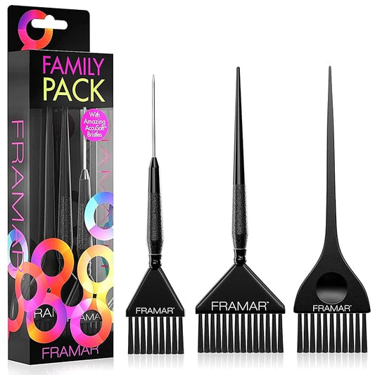 Framar Family Hair Color Brush Set - Hair Dye Brush Kit, Hair Coloring Brushes For Hair Stylist, Tint Brushes for Hair Color, Tapered Edges For Precision – 3 Pack Black